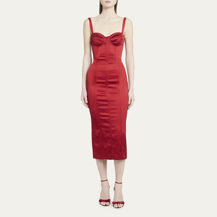 Sleeveless Corset Satin Midi Dress image number null