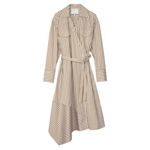 Long Sleeve Stripe Poplin Midi Wrap Shirt Dress