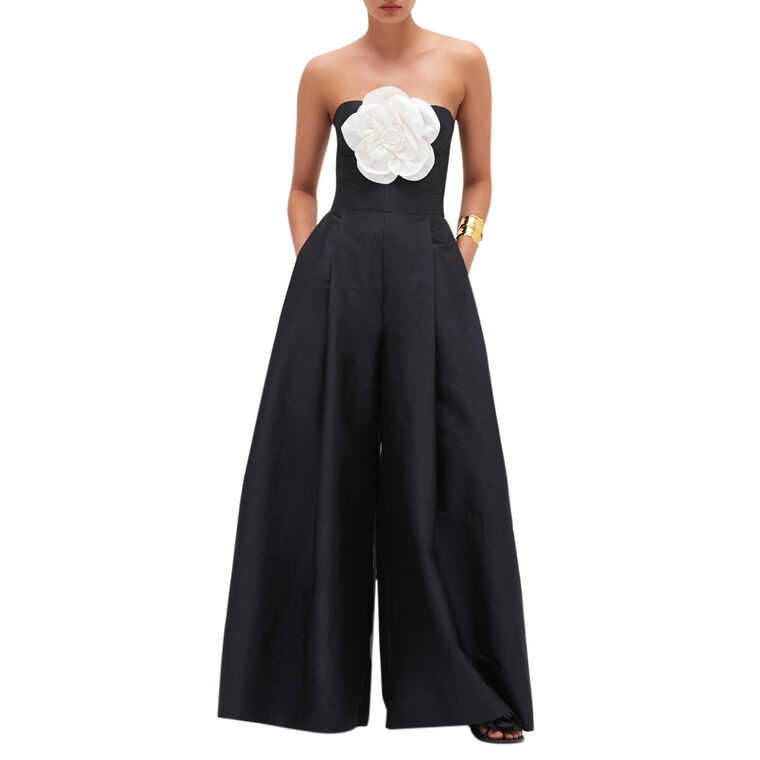 Strapless Taffeta Bloom Wide-Leg Jumpsuit image number null
