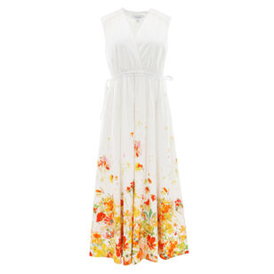 Nara Border Print Cotton Poplin Cinch Waist Maxi Dress