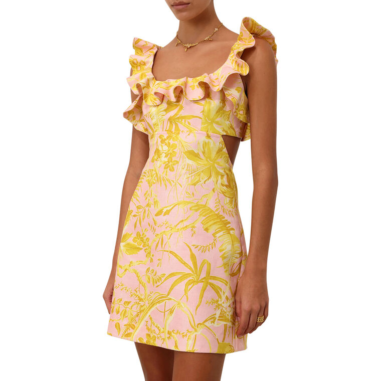 Golden Ruffle Mini Dress image number null