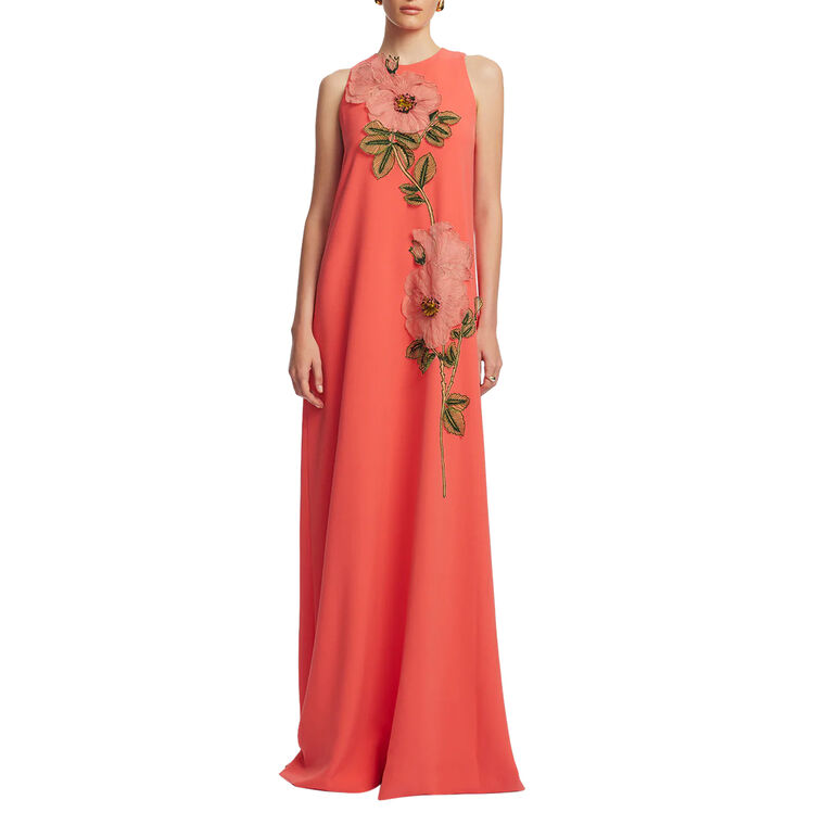 Sleeveless Peony Embroidered Fluid Crepe Francie Gown image number null