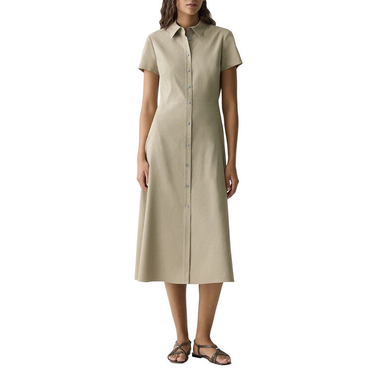 Short Sleeve Button Down Midi Dress In Good Linen image number null