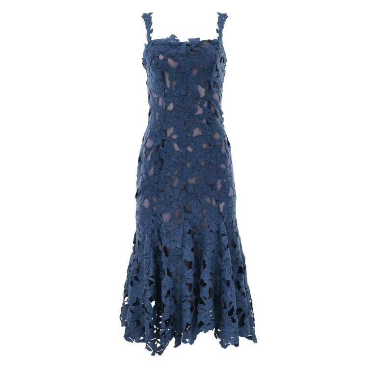 Guipure Asymmetric Trumpet Midi Day Dress image number null