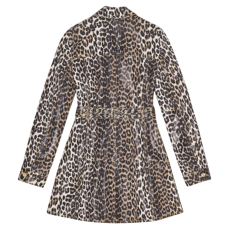 Leopard Print Foil Denim Belted Mini Dress image number null