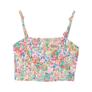 Floral Butterflies Sleeveless Cropped Linen Top