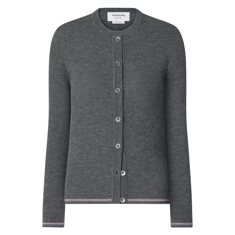 Merino Wool Rib Stitch Crewneck Cardigan image number null