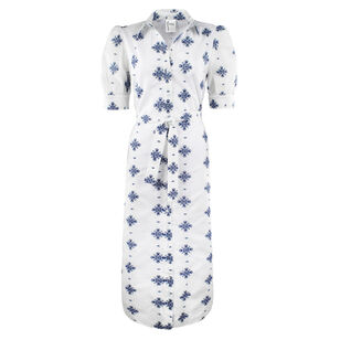 Meredith Short Sleeve Belted Embroidered Midi Dress