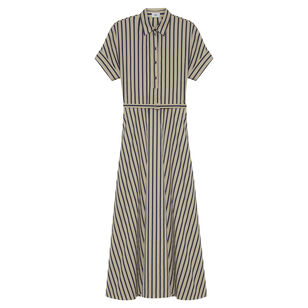 Sadie Short Sleeve Belted Midi Dress In Stripe Poplin
