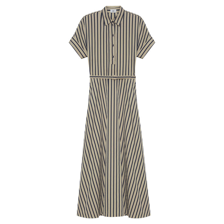 Sadie Short Sleeve Belted Midi Dress In Stripe Poplin image number null