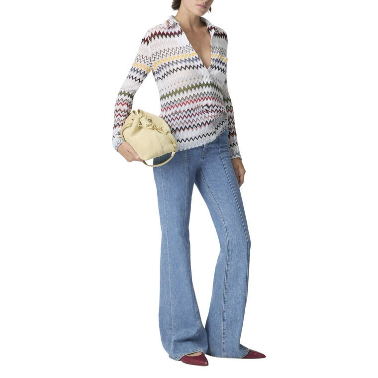 Long Sleeve Collared V-Neck Blouse image number null