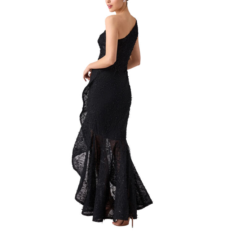 Embroidered Sequin Lace One Shoulder Gown image number null