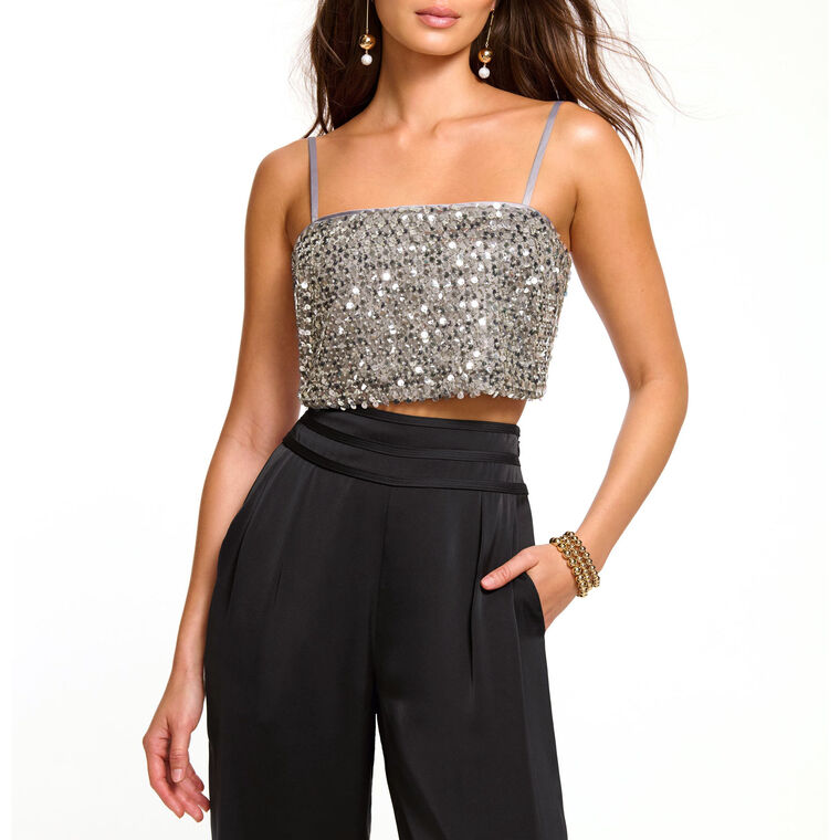 Cassandra Sleeveless Sequin Crop Top image number null