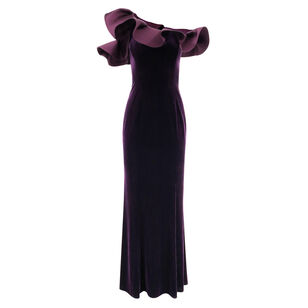 Velvet Ruffle Asymmetrical Gown