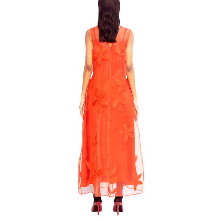 Miranda Sleeveless Midi Dress With Floral Applique Overlay image number null