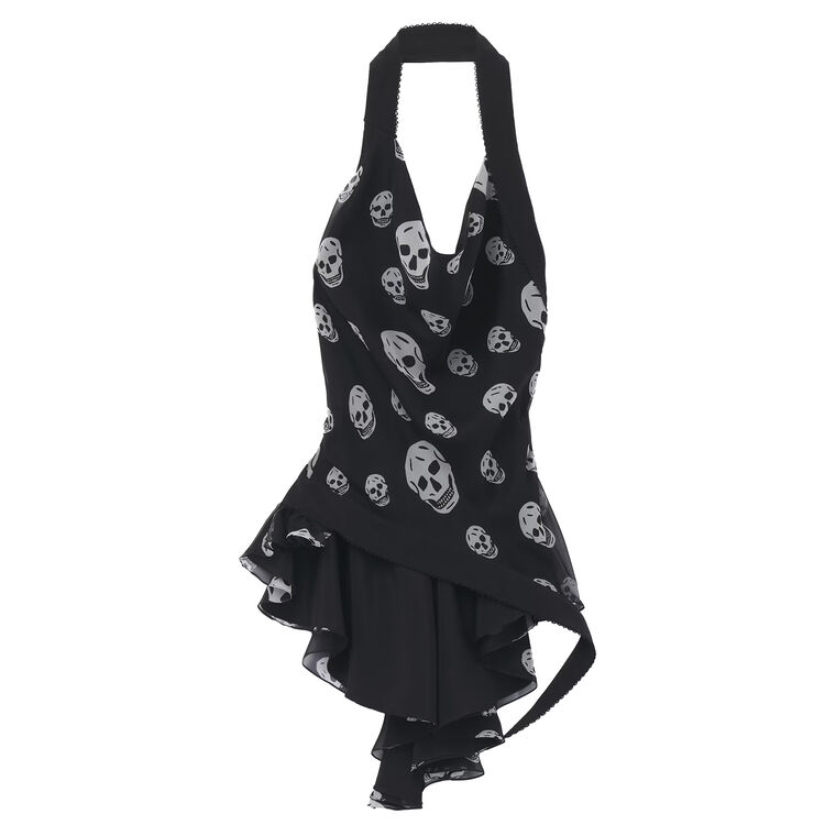 Skull Print Scarf Halter Neck Top image number null