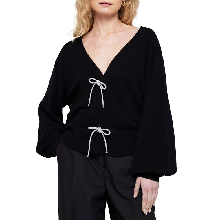 Rhinestone Bow Cashmere Cardigan image number null