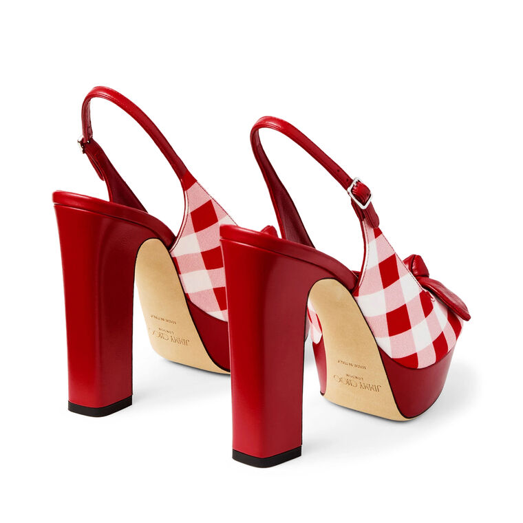 Ziva 120mm Gingham Cotton Platform Sandals With Bow image number null