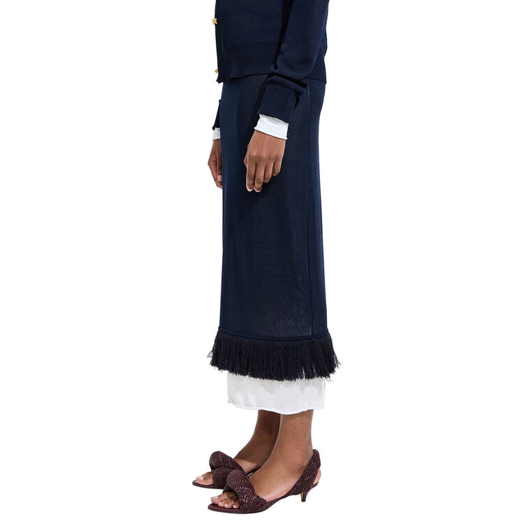 Lightweight Silk Double Layer Knit Midi Skirt image number null