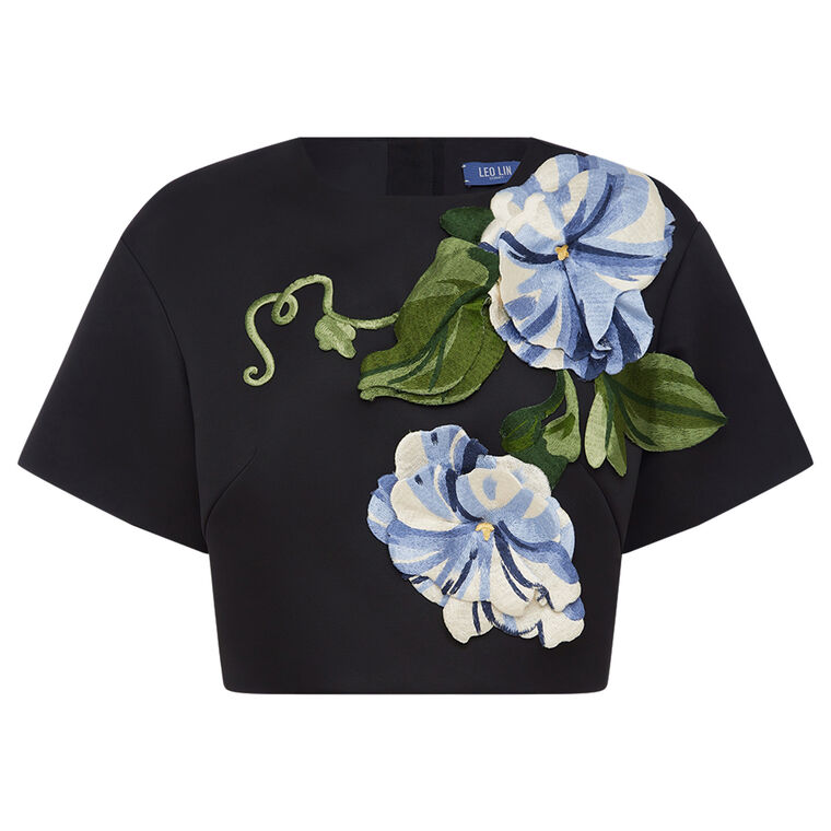 Indie Short Sleeve Floral Applique Top image number null
