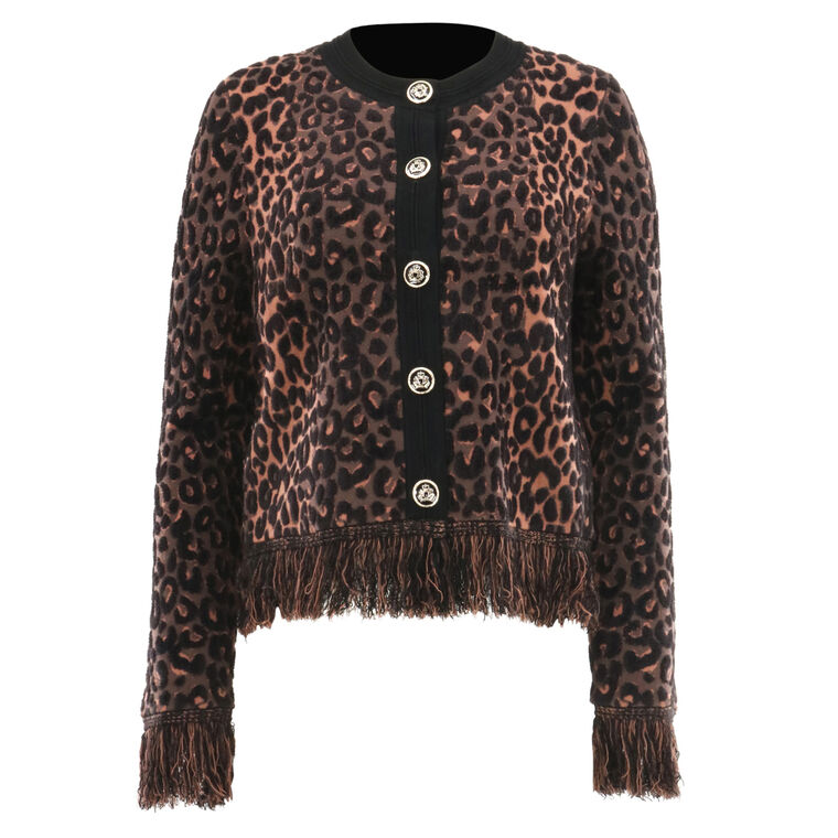 Leopard Fringe Cardigan Jacket image number null