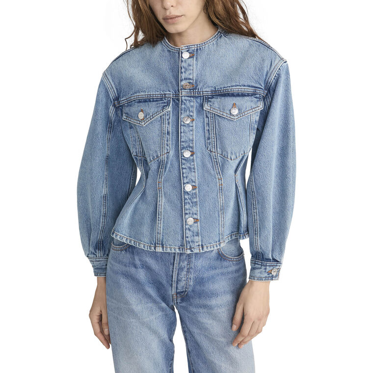 The Nipped Collarless Denim Jacket image number null