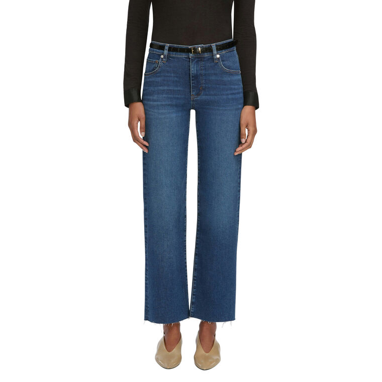 The Mellow Mid-Rise Raw Hem Wide-Leg Jean image number null