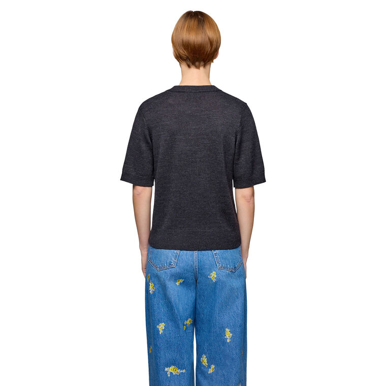 Short Sleeve Cotton Jersey Baby Fit Crochet Applique Tee image number null