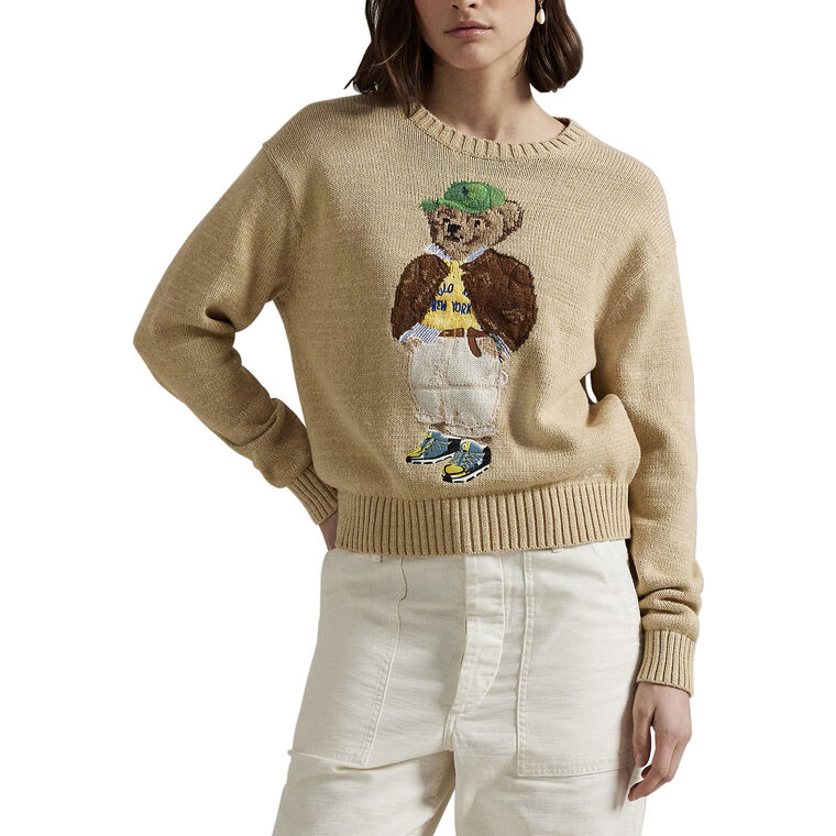 Cotton Polo Bear Long Sleeve Crew Neck Sweater image number null