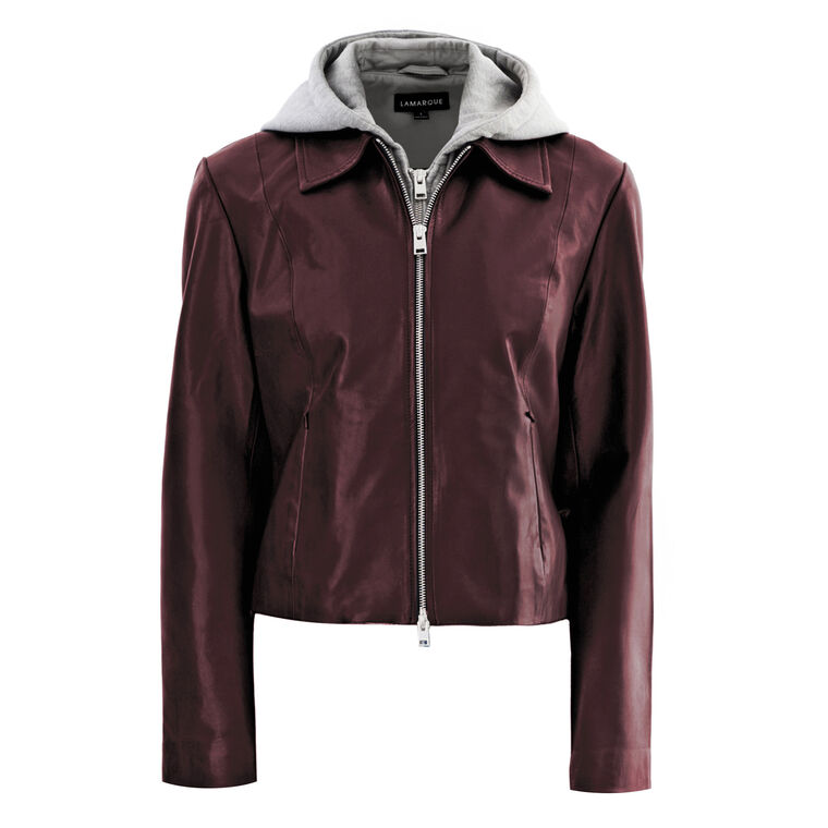 Sally Leather Biker Jacket With Hooded Sweatshirt Accent image number null