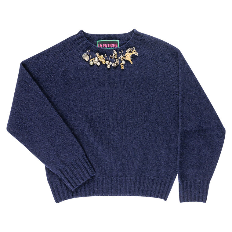 Clark Long Sleeve Embellished Neckline Pullover Sweater image number null