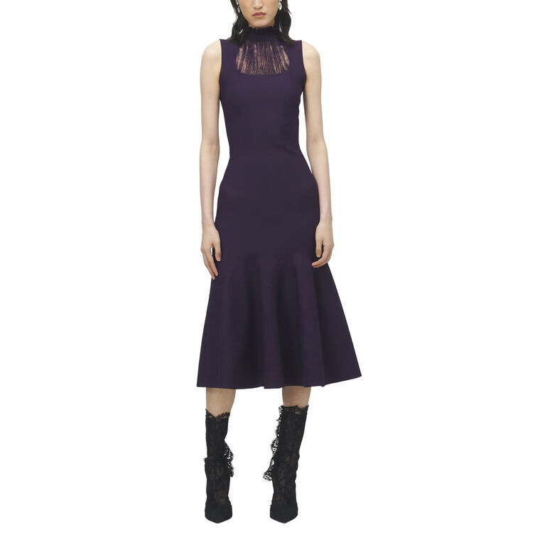 Sleeveless Flared Knit Midi Dress With Lace Detail image number null