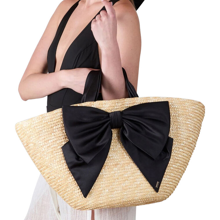 Carlotta Natural Straw Large Tote With Bow image number null