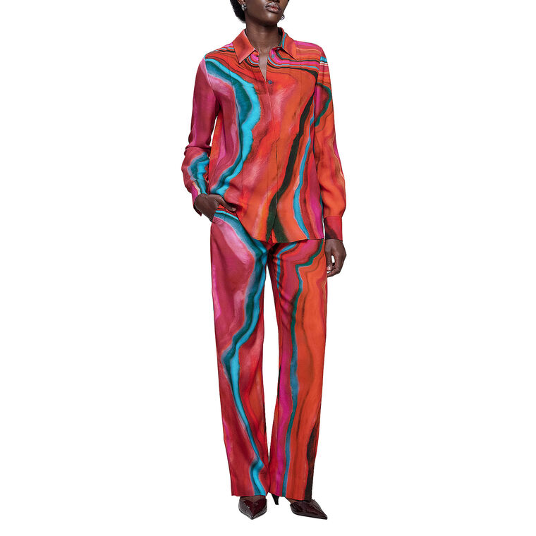 Low Rise Printed Crepe Satin Straight Leg Trouser image number null