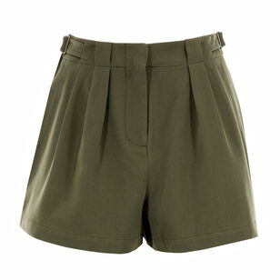 Kira Side-Tab Pleated Cotton Short