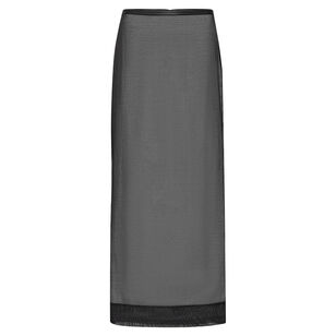 Sheer Leather Trim Maxi Skirt