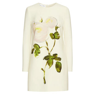 Long Sleeve Painted Roses Wool Shift Dress
