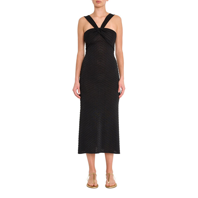 Talia Twisted Halter Metallic Knit Midi Dress image number null