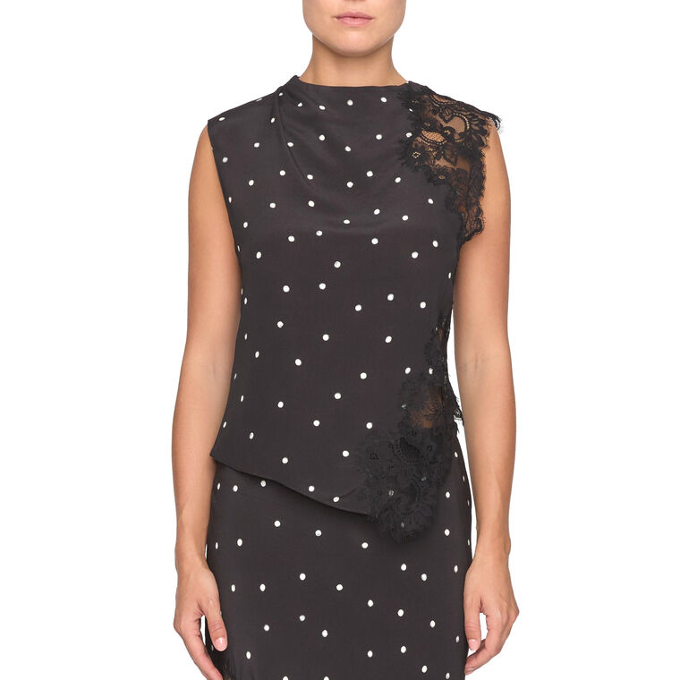 Gracie Polka Dot Sleeveless Crepe And Lace Top image number null