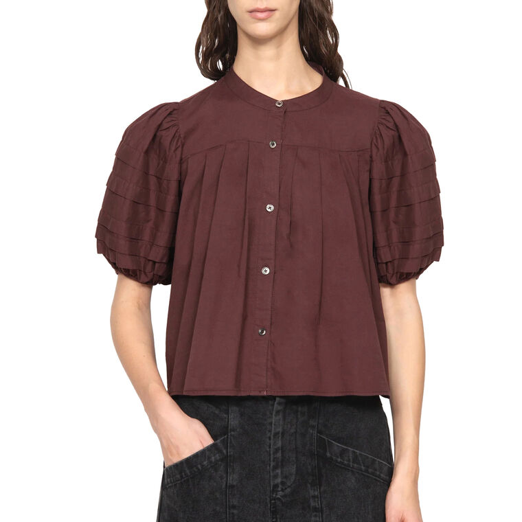 Renata Solid Puff Sleeve Pintuck Top image number null