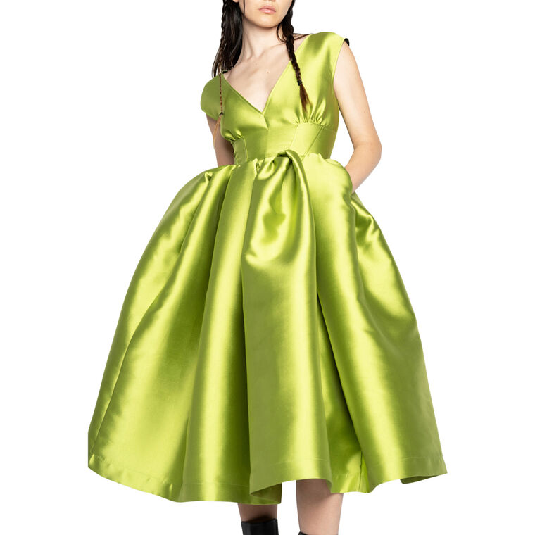 Heavy Satin Pleated Midi Dress image number null