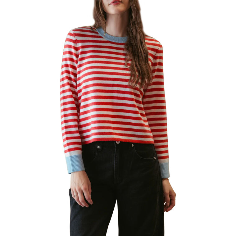 Suzette Striped Cashmere Crewneck Sweater image number null