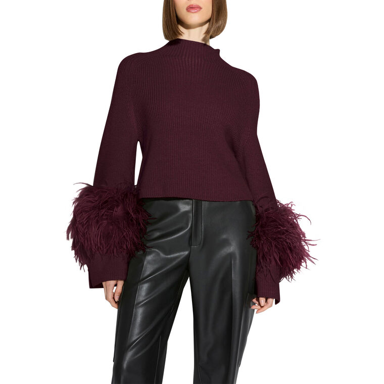 Merino Wool Mock Neck Sweater With Feathers image number null