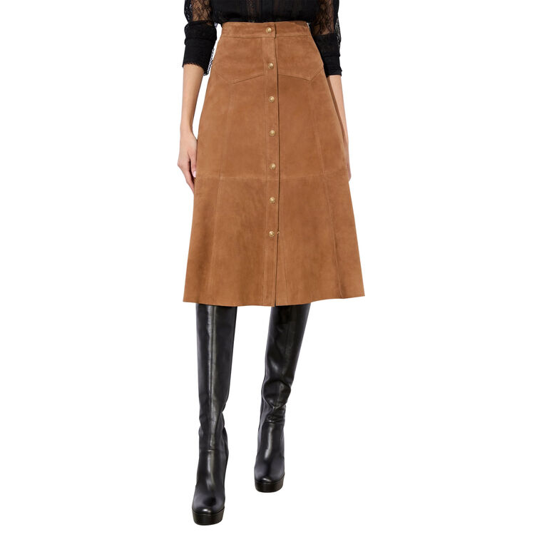 Calica Suede Snap Front Midi Skirt image number null