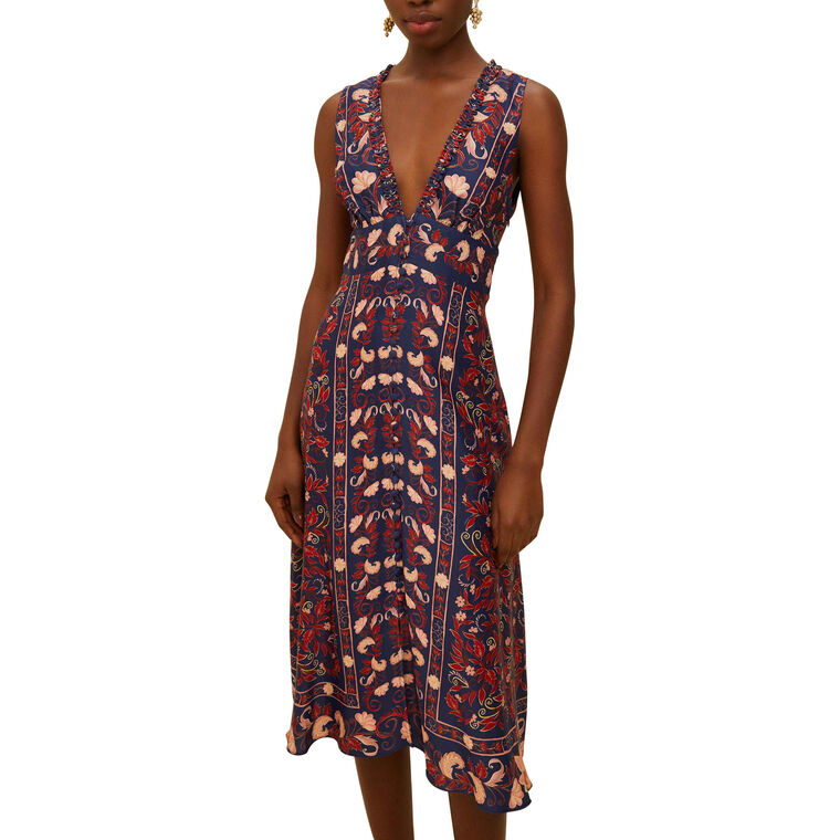 Boho Floral Scarf Midi Dress image number null