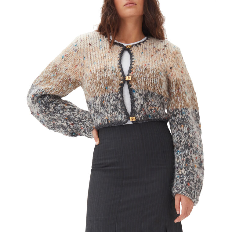 Striped Chunky Marled Crop Cardigan image number null
