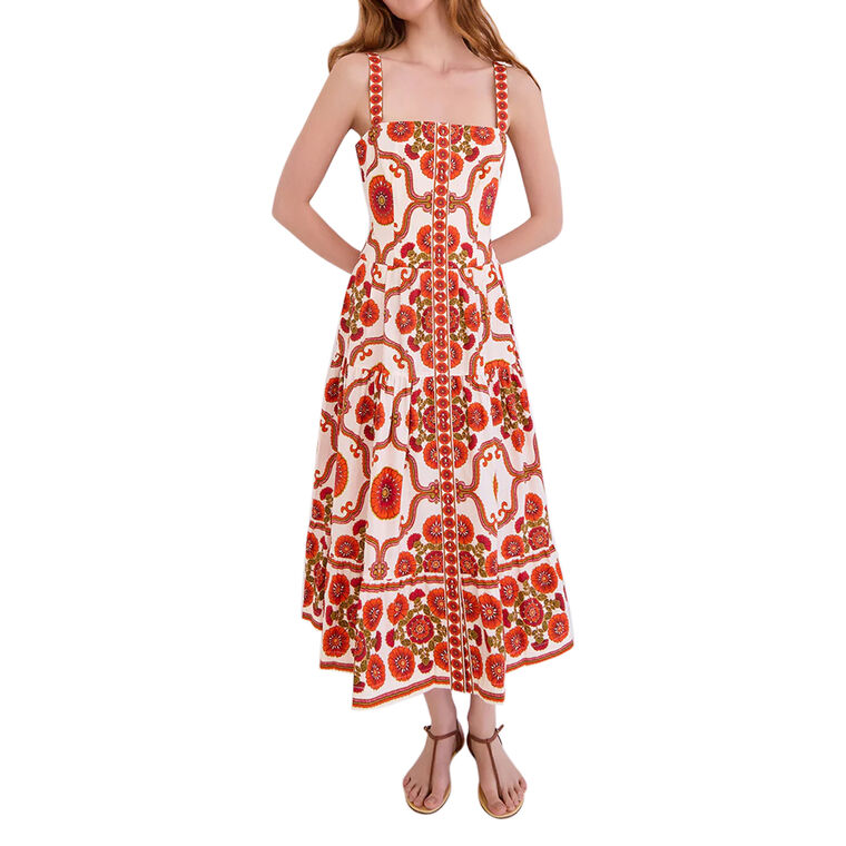 Margarita Sleeveless Tiered Cotton Poplin Midi Dress image number null