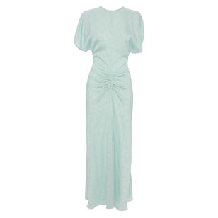 Bela Short Sleeve Ruched Jacquard Midi Dress