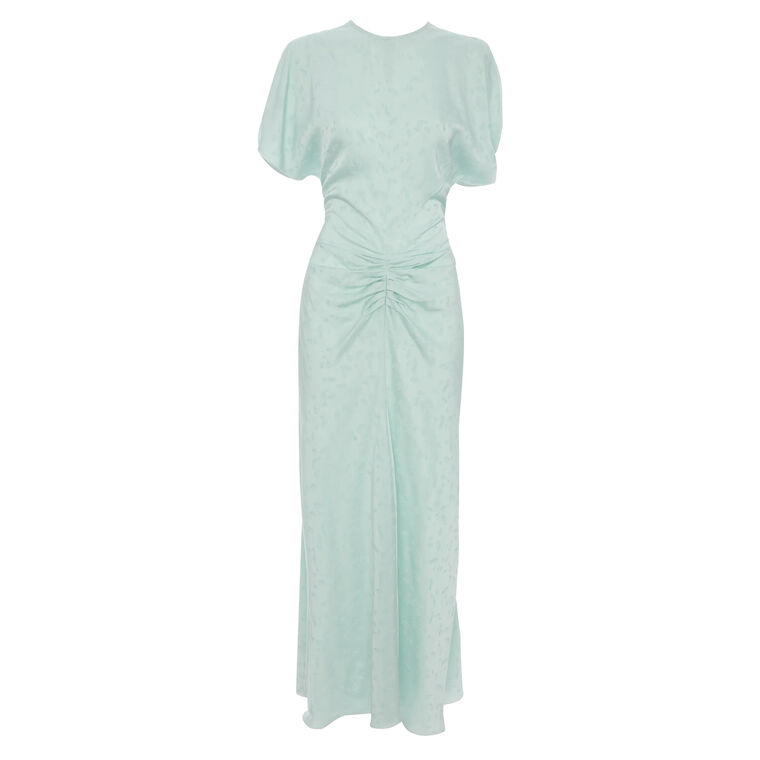 Bela Short Sleeve Ruched Jacquard Midi Dress image number null