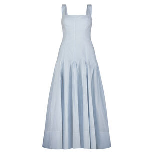 Sleeveless Striped Cotton Poplin Combo Midi Dress